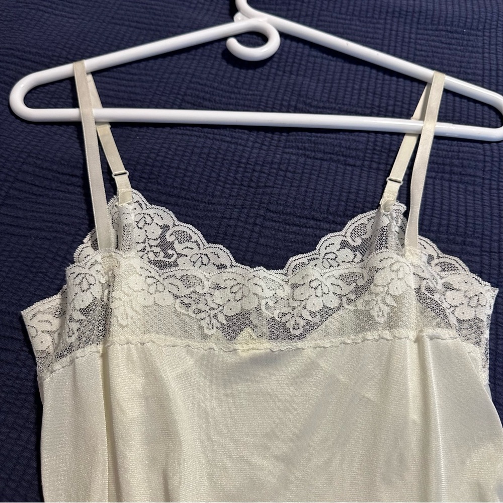 Lace-Trim Ivory Satin Chemise(slip) with Adjustable Straps